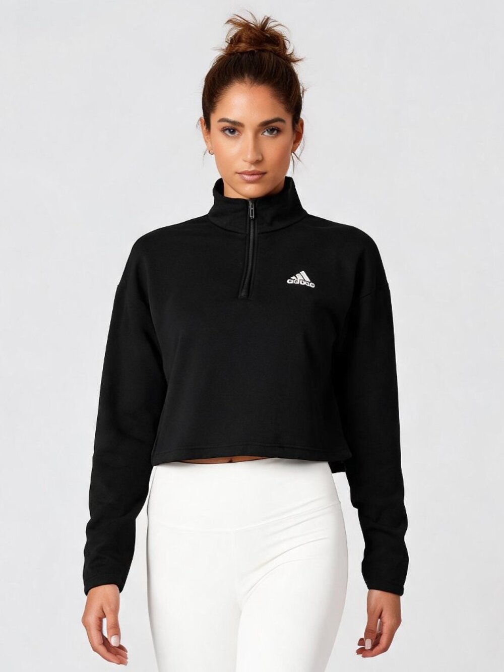 ADIDAS | Black Primegreen Quarter Zip Cropped Sweatshirt Sz S